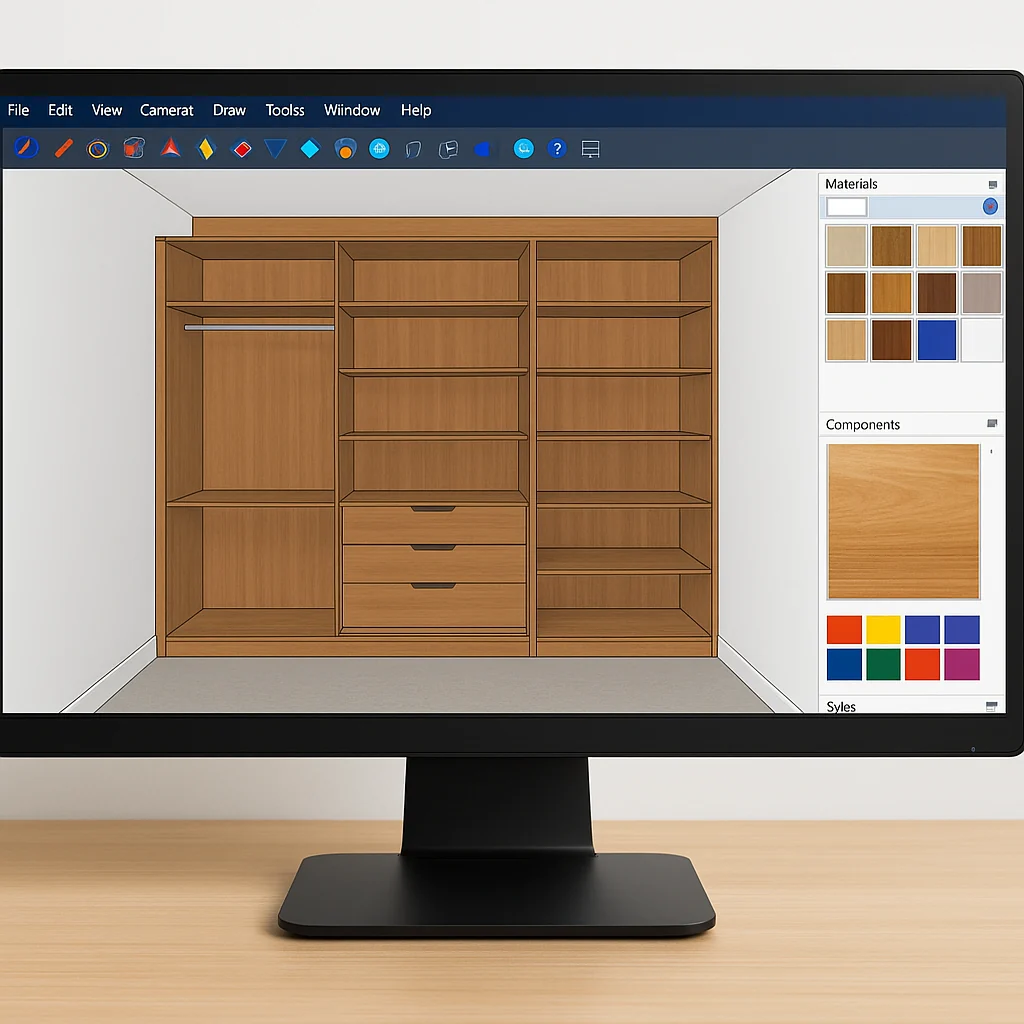 Diseño 3D de armario empotrado personalizado con software