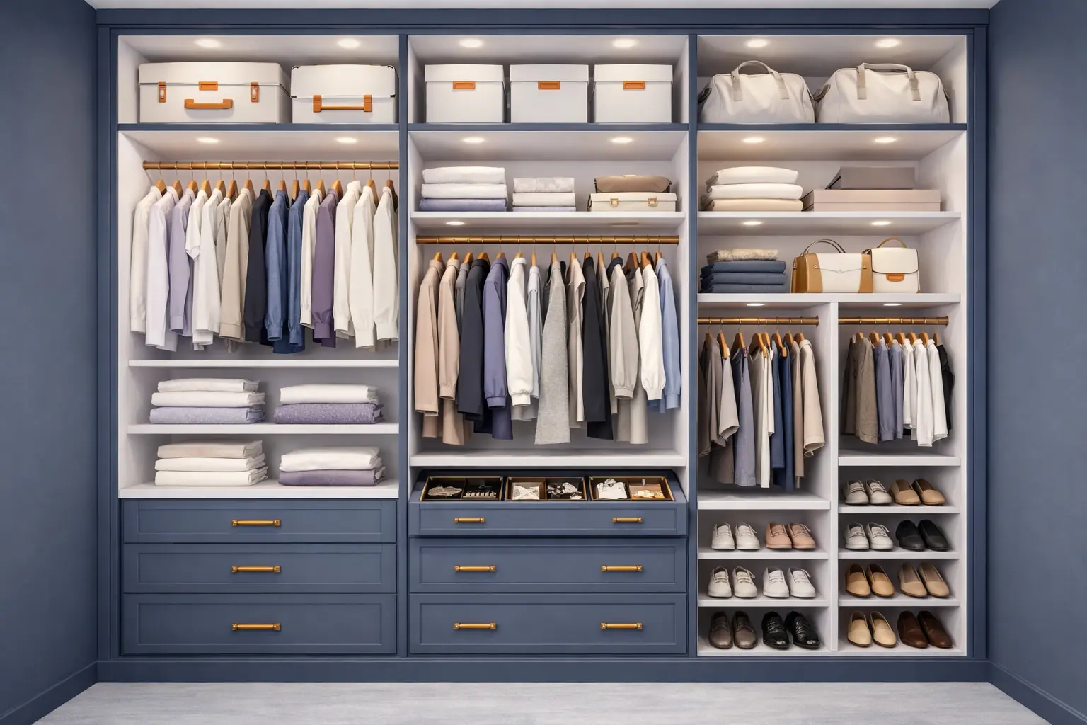 Armario empotrado hasta techo con distribución vertical optimizada y maleteros superiores en dormitorio Madrid Norte